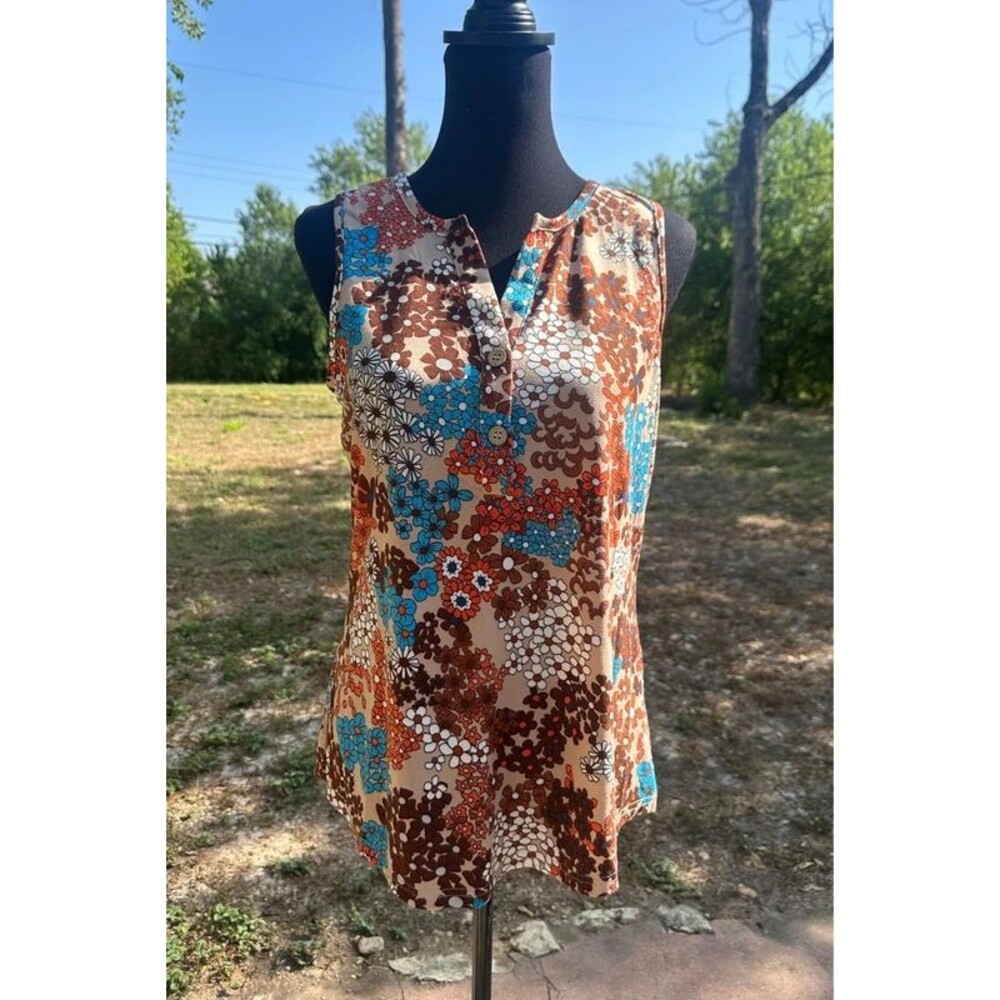 Flower Power Retro Style Tank Top Womens Medium Pullover Stretch Mod Boho Casual